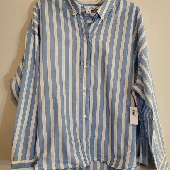 Old Navy Blue Chambray White Stripe Classic Relax Button down Shirt Larg… - Picture 6 of 8